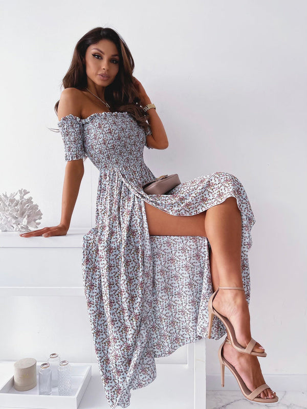 Printed Navy Tube Top Gown Dress