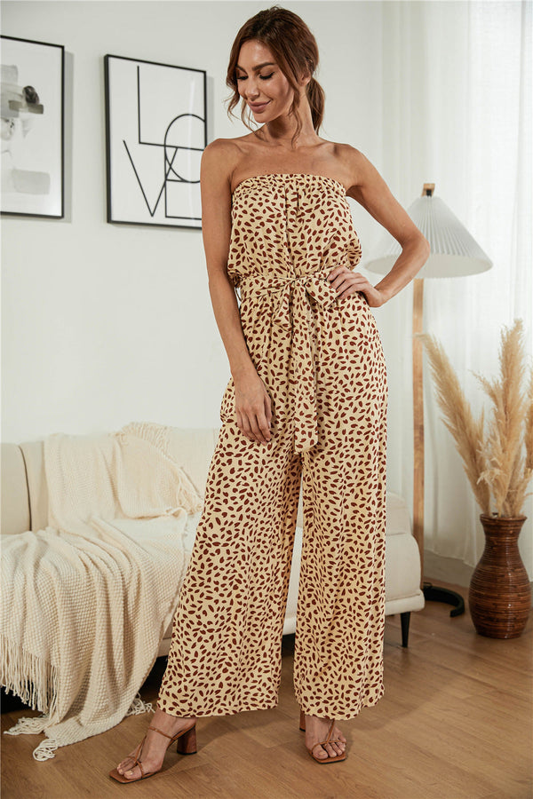 Dot print wide leg jumpsuit