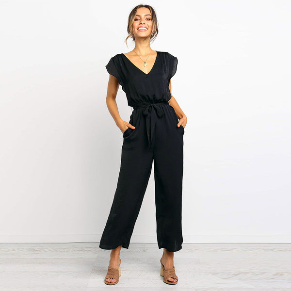 Short sleeve v-neck jumpsuit