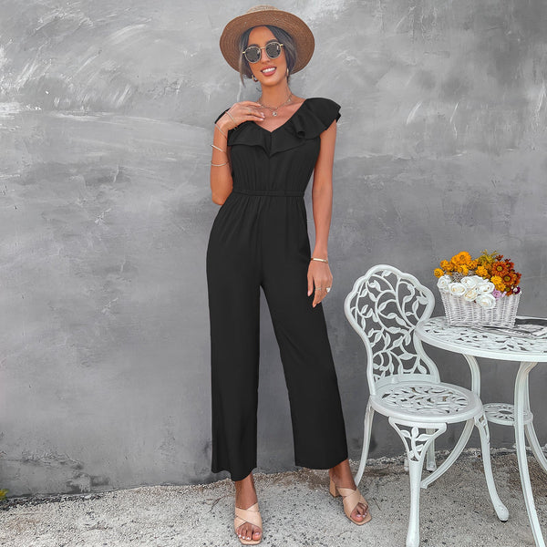 Ruffled sleeve high waist jumpsuit