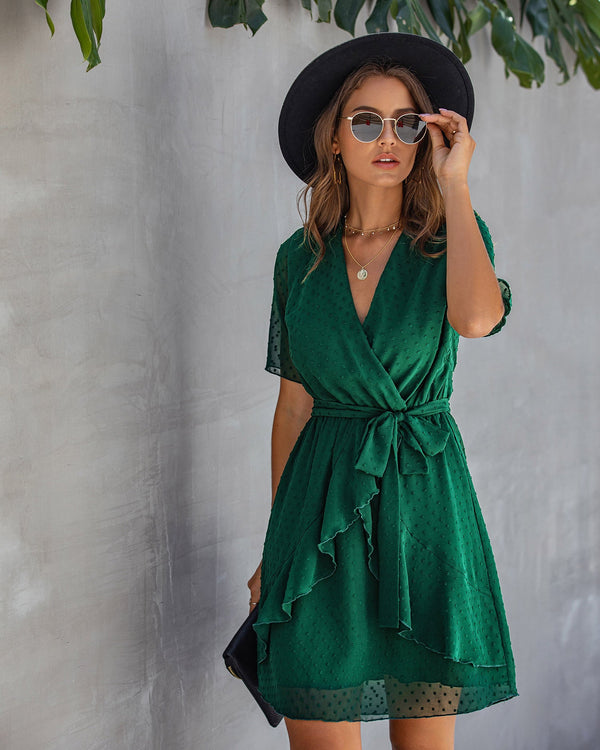 Ruffled short sleeve wrap dress