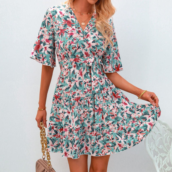 Short printed mini swing dress