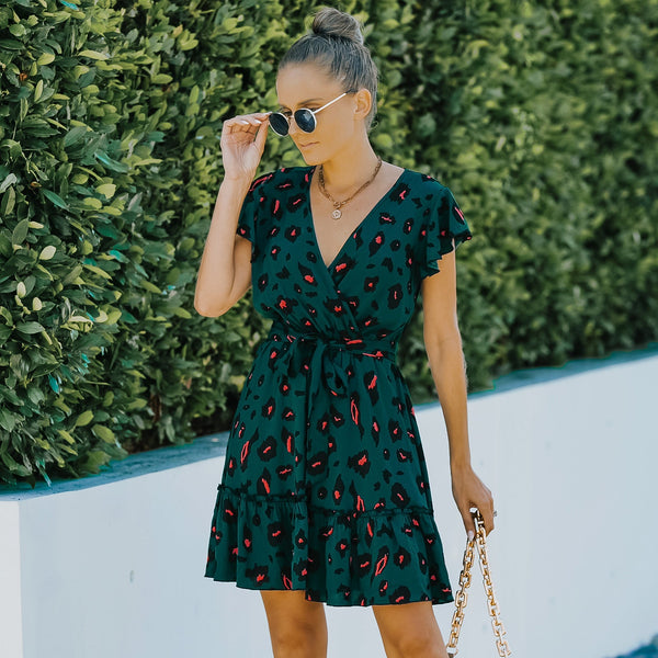 Short printed wrap dress