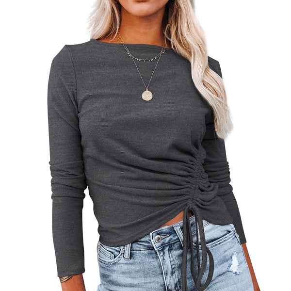 Drawstring Solid Color Top Bottoming Sweater Sweater