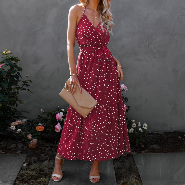 Long printed spaghetti strap maxi dress