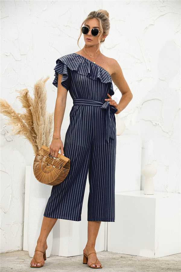 Ruffled oblique shoulder jumpsuit