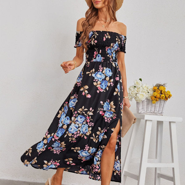 Off-Shoulder Strapless Floral Dress