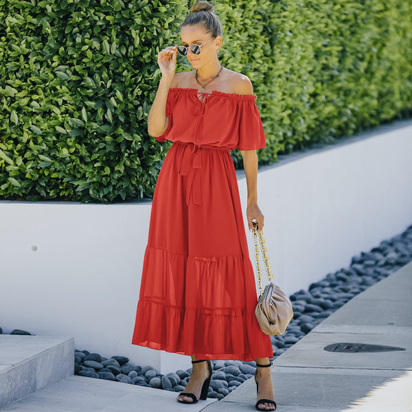 Strapless short sleeve tiered maxi dress