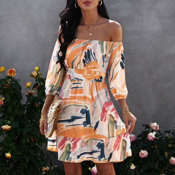 Women's Bow Open Back Print Wrap Dress