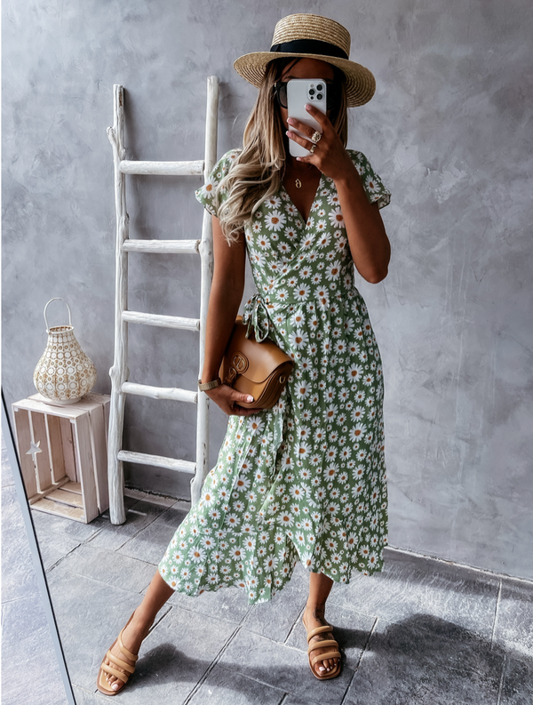 Printed wrap midi dress