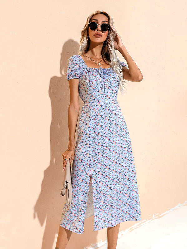 Printed short sleeve midi dress