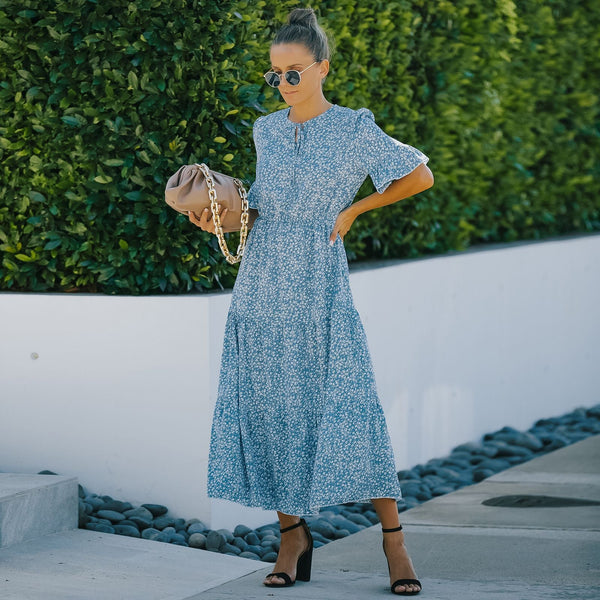 Short sleeve printed prairie dress